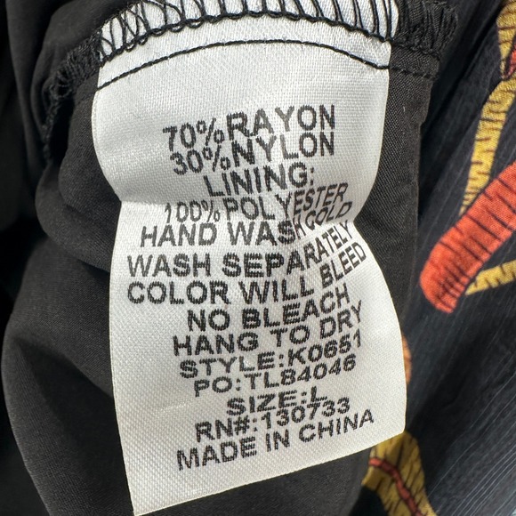 NWT Umgee Tiered Midi Dress LARGE Floral Puff Sleeve Black Multi Color Botanical - Picture 9 of 10